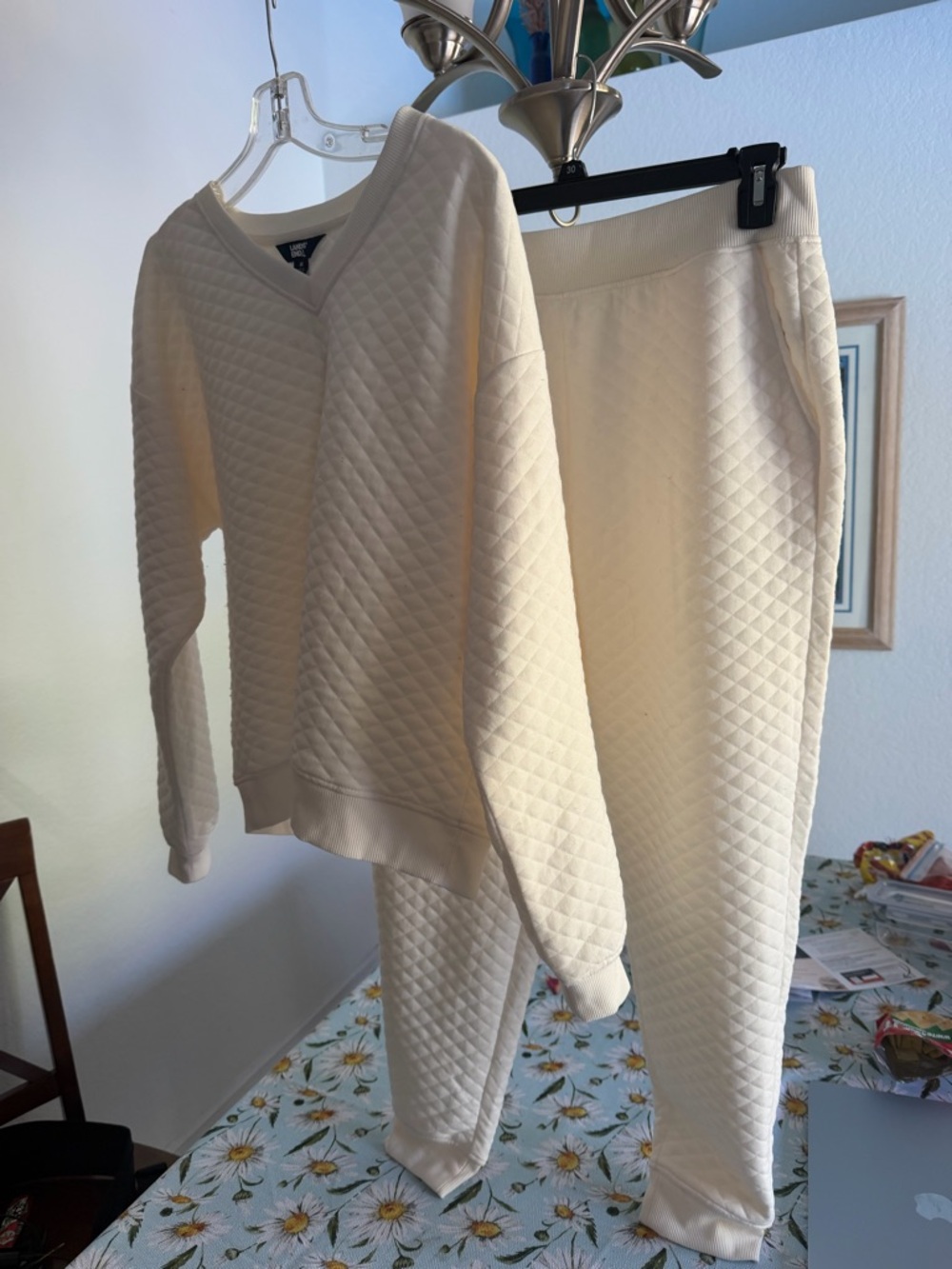 Lands' End Cream Quilted Pullover Set